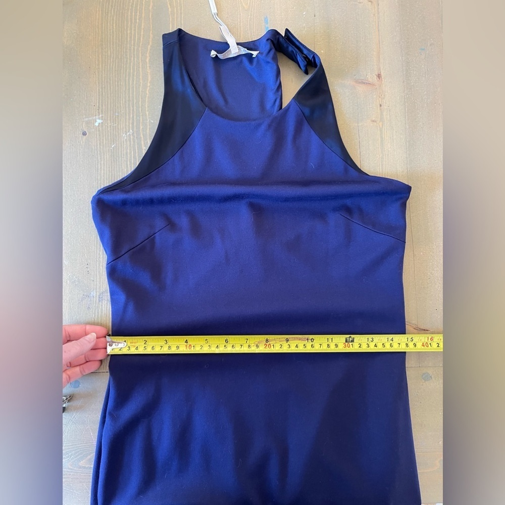 Halston Designer Navy Blue Midi Dress Size 8 Minimalist Chic‎ - Picture 7 of 11